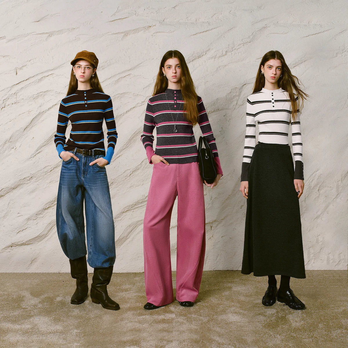 Striped Button-Neck Sweater