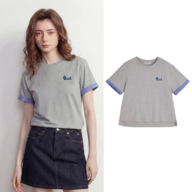 Dog-Motif Contrast-Cuff Tee