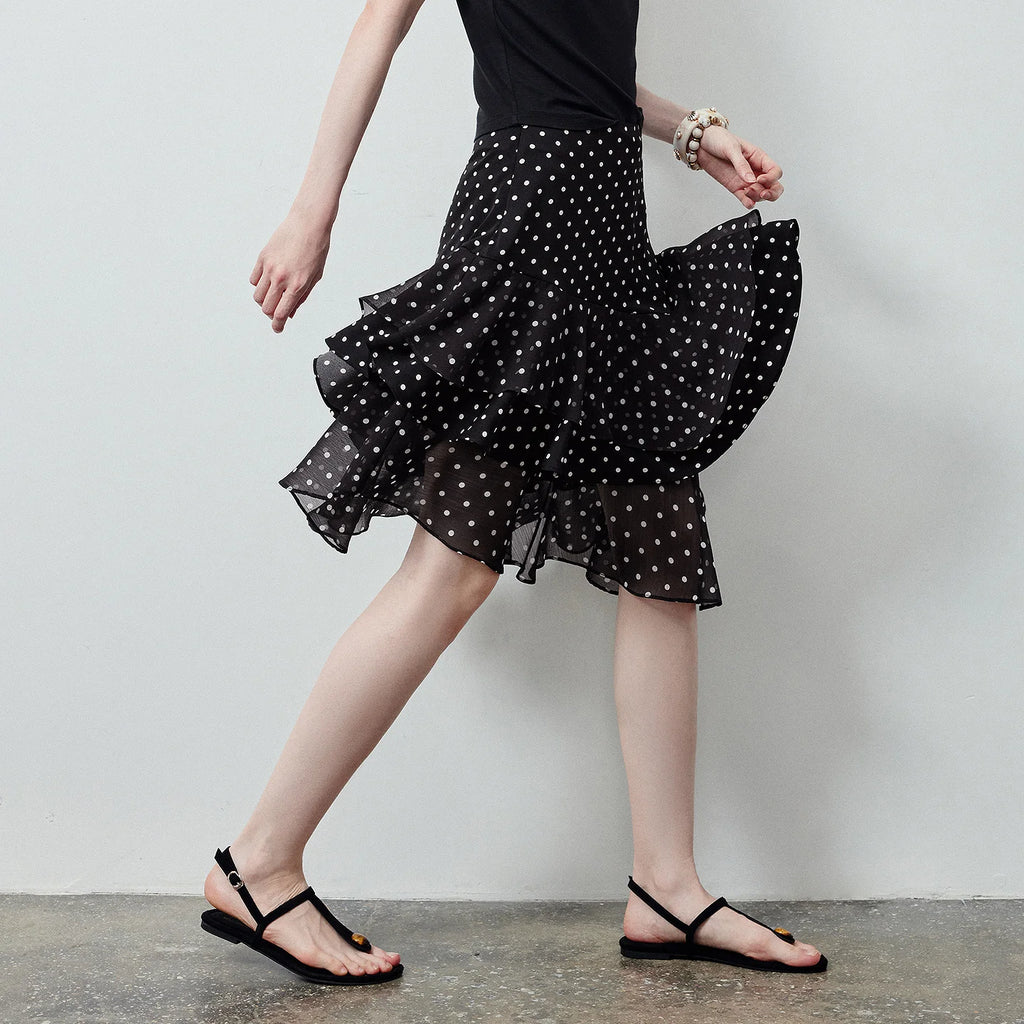 Polka-Dot Tiered Ruffle Skirt