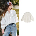 Lace-Trim Balloon-Sleeve Blouse
