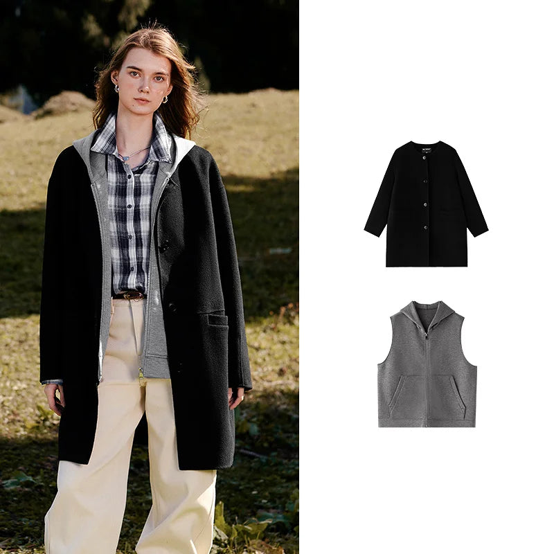 Coat and Hooded Vest Set