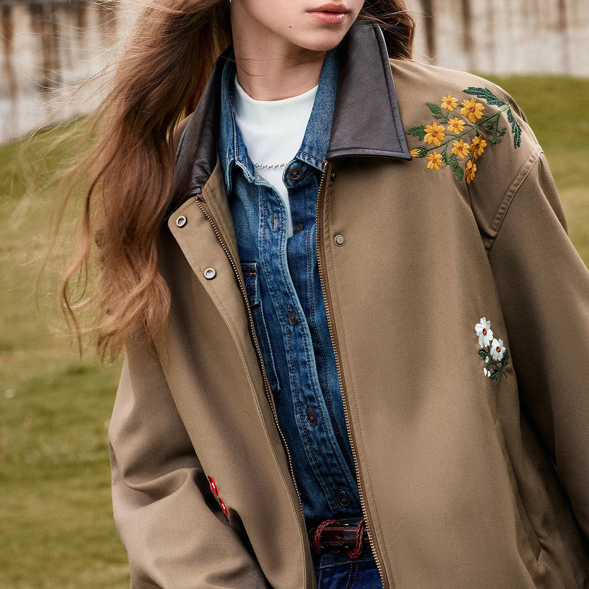 Floral-Motif Zip Jacket