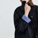 Striped-Cuff Padded Denim Jacket