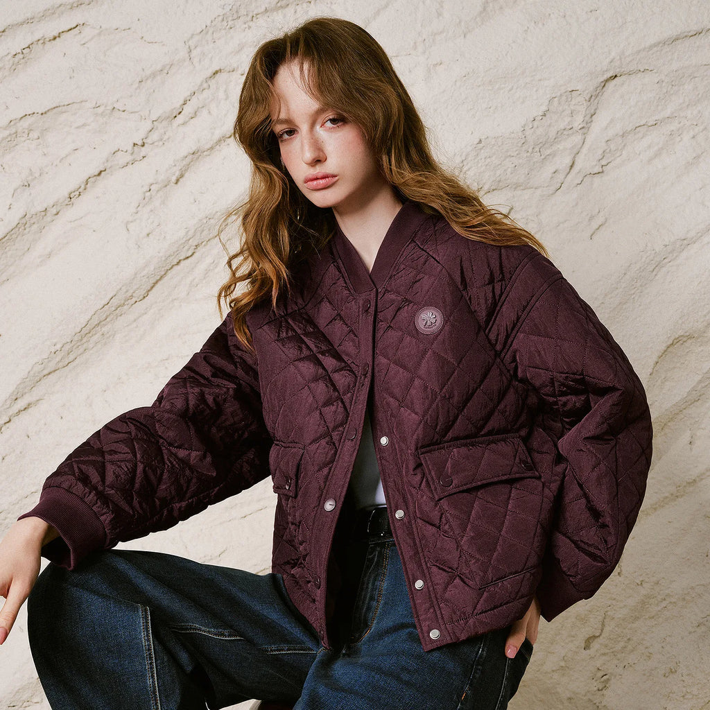 Diamond-Quilted Bomber Jacket