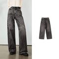Crackled-Wash Wide-Leg Jeans