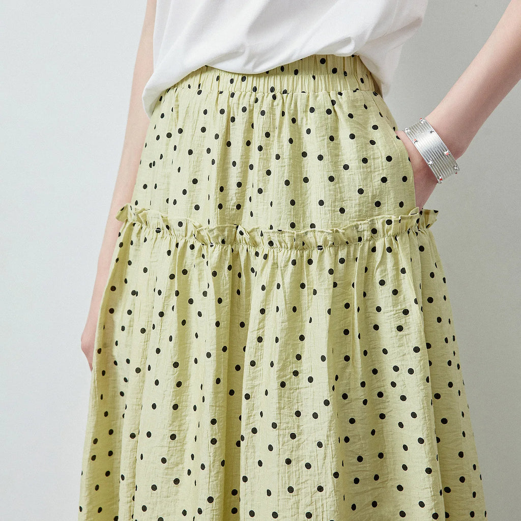 Polka-Dot Gathered Midi Skirt