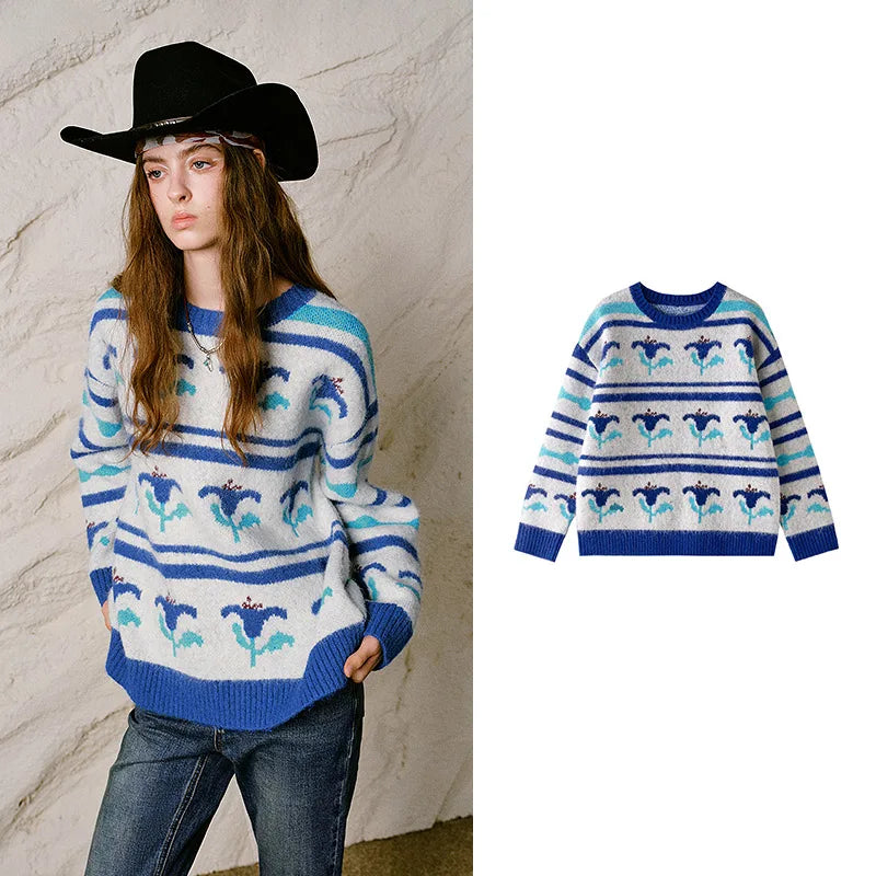 Floral Striped Knit Sweater