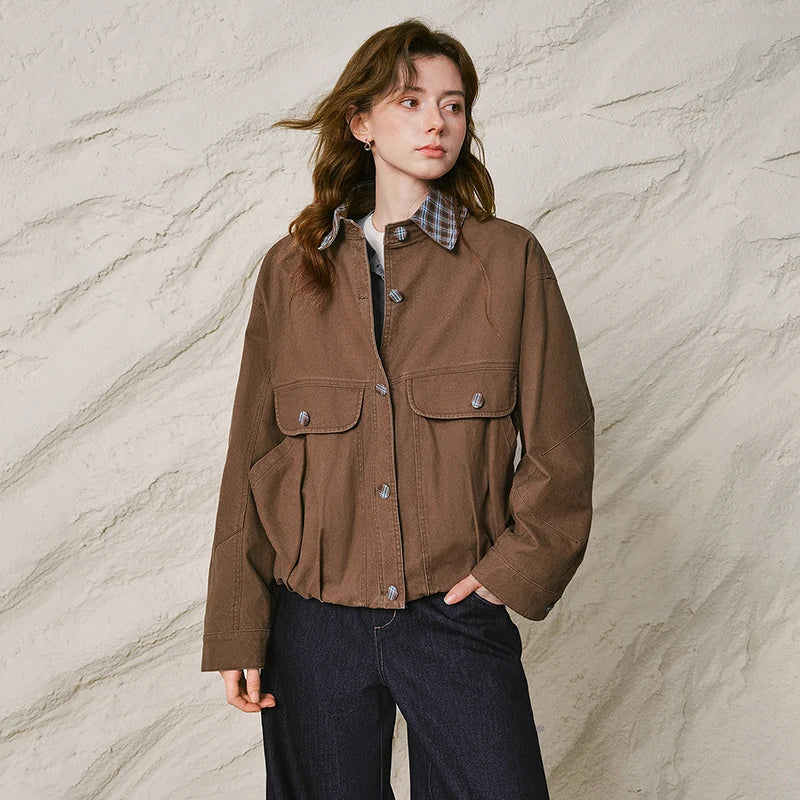 Plaid-Collar Utility Jacket