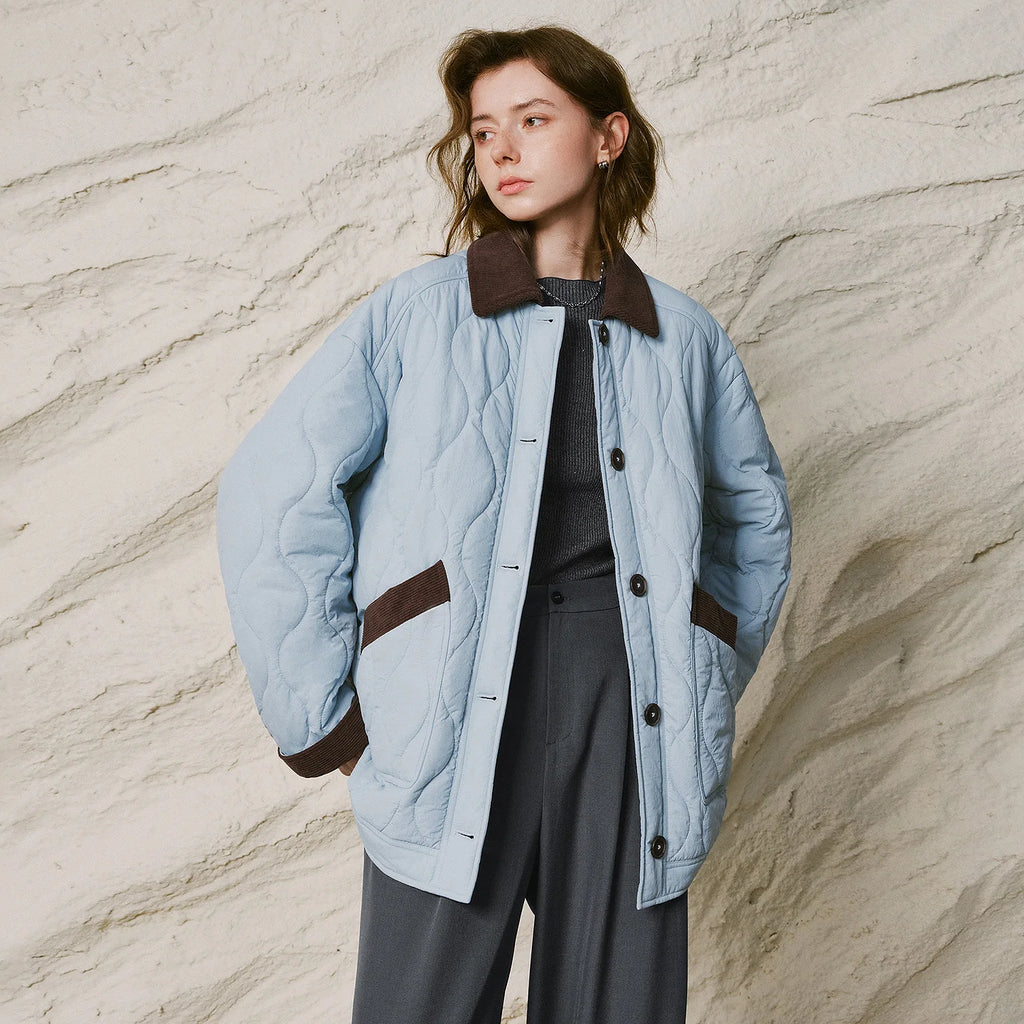 Contrast-Trim Quilted Jacket
