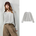 Textured Crewneck Long-Sleeve Knit Top