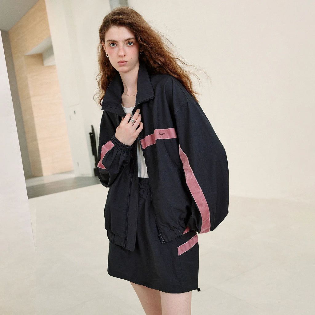 Colorblock Track Jacket and Skirt Set