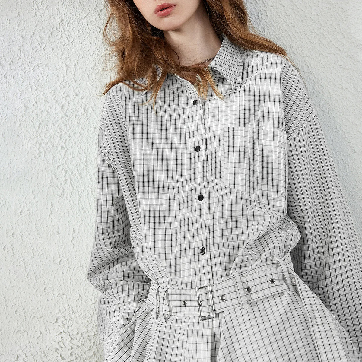 Belted Gingham Longline Shirt