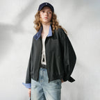 Contrast-Trim Zip-Up Jacket