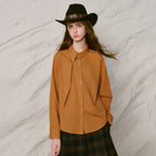 Rounded-Collar Long-Sleeve Blouse