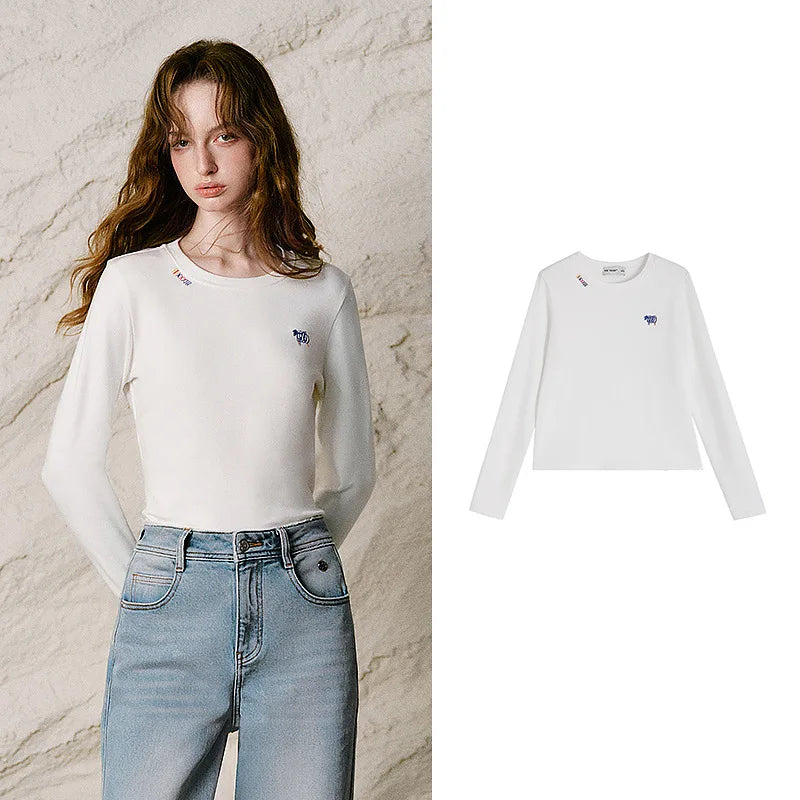 Chest-Motif Long-Sleeve Crewneck Tee