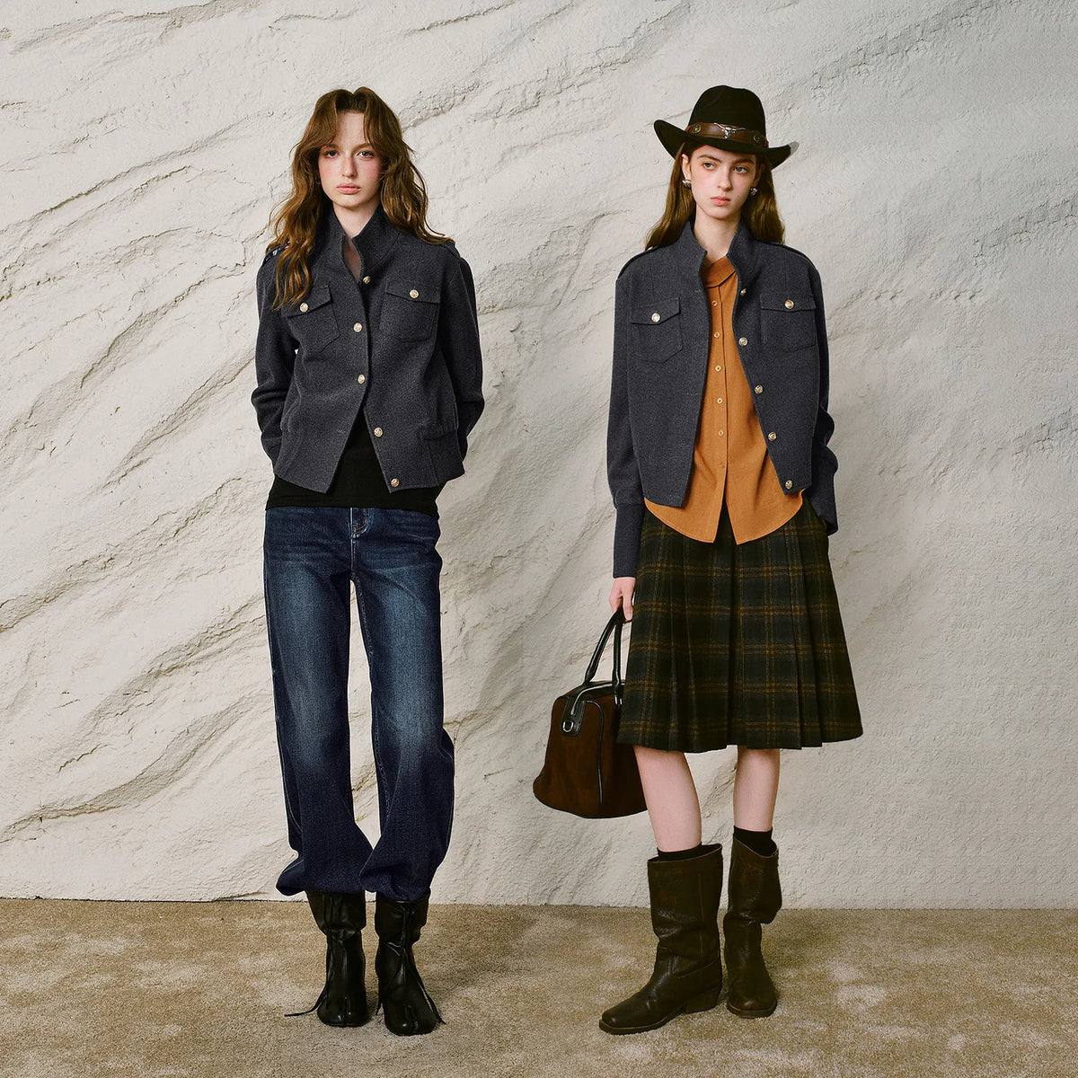 Stand-Collar Button Jacket