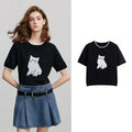 Cat-Motif Knit Tee