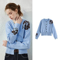 Floral-Motif Crewneck Cardigan