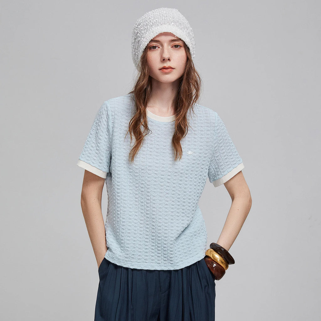 Textured Contrast-Trim Crewneck Tee